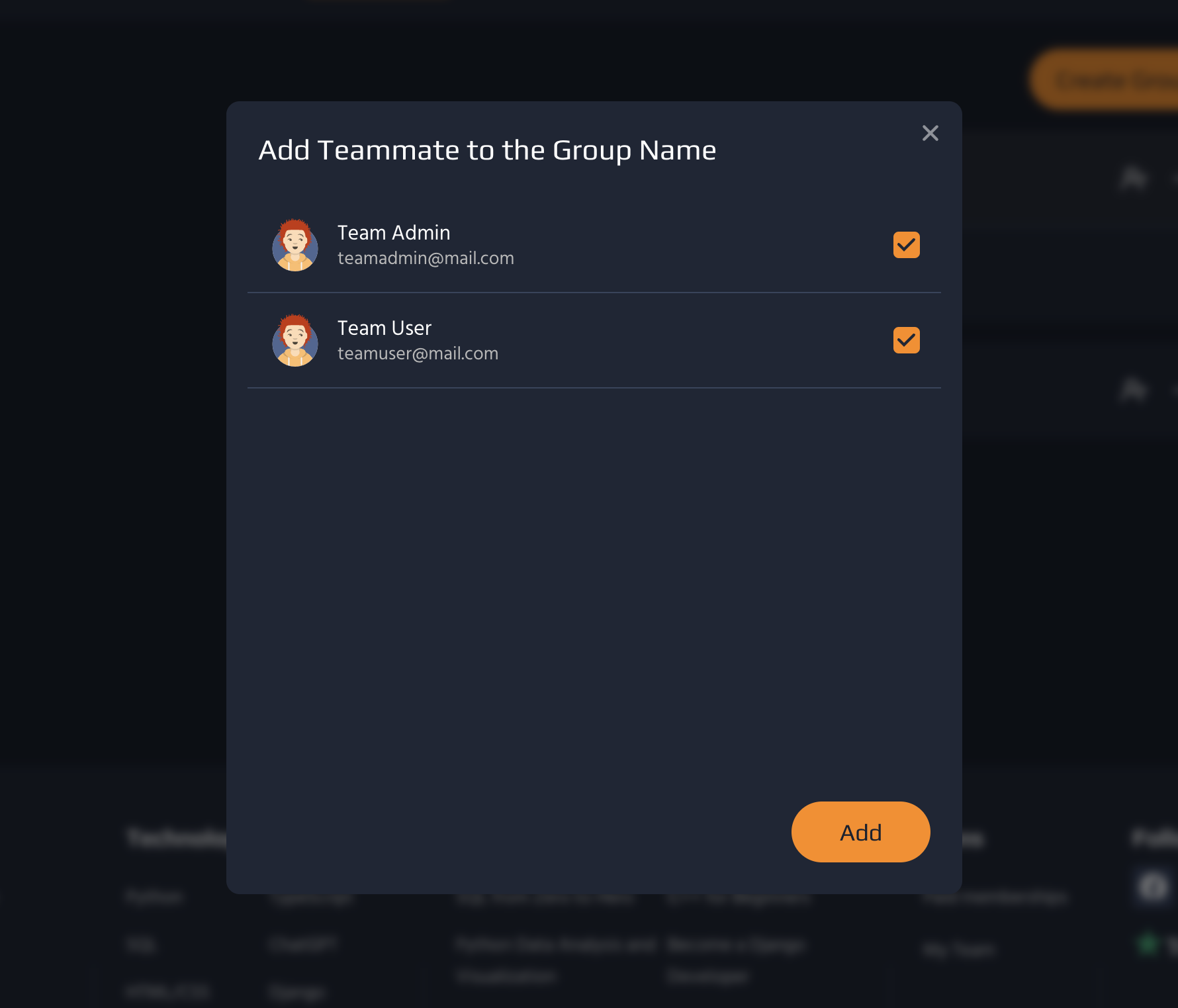 4. Select the members you want to add and click <b>Add<b>