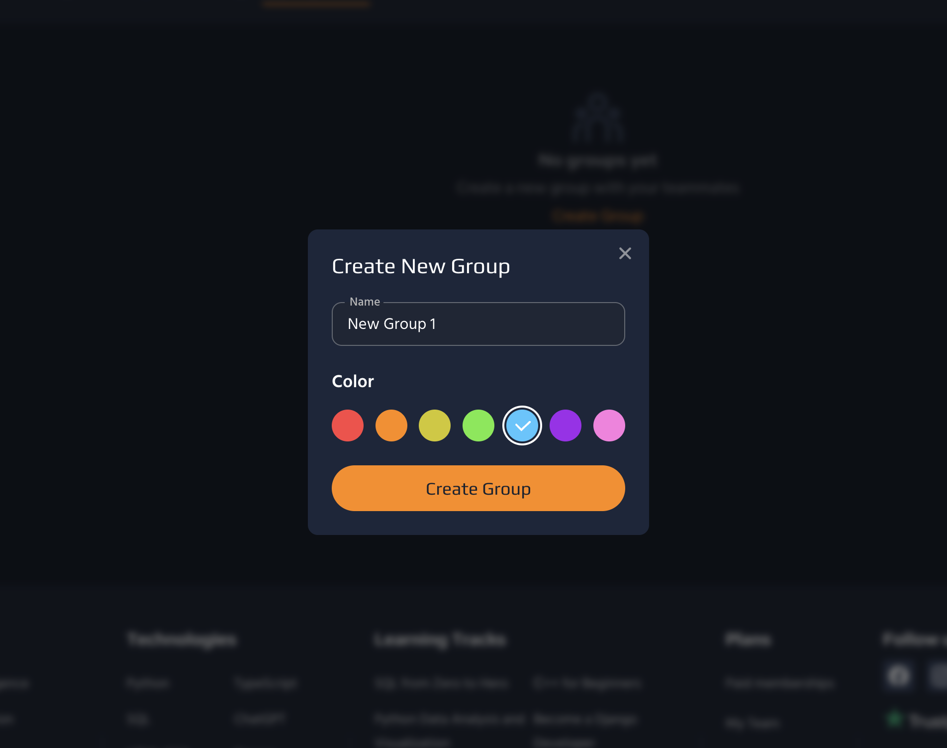 2. Name the group, choose a color, and click <b>Create Group<b>