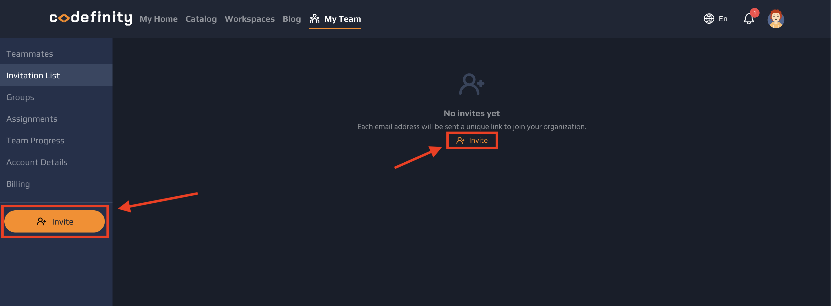 1. After selecting <b>Invitation List<b> from the left panel, select Invite